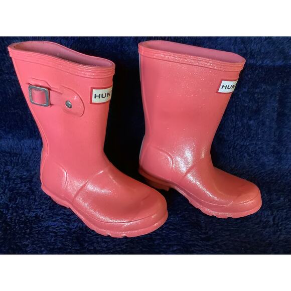 HUNTER Pink/Salmon Glossy Pull-On Rain Boots. Size 10 Excellent Condition. - Picture 1 of 5